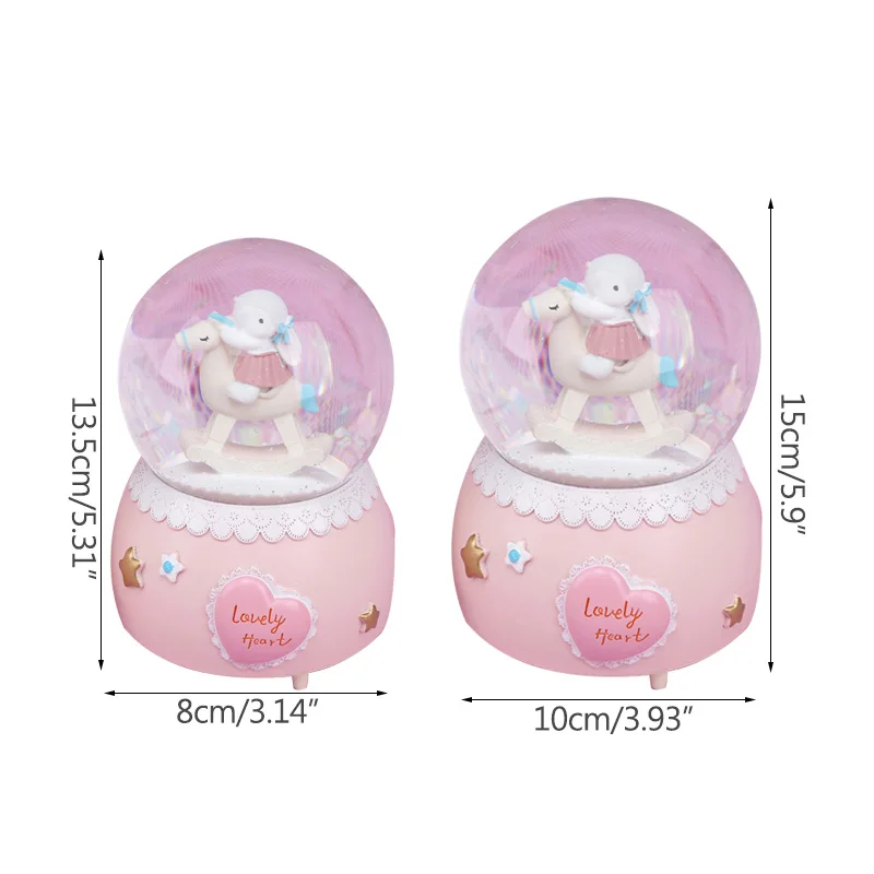 

Lovely Heart Rabbit Crystal Ball Rotating Music Box Christmas Decoration Ornament Home Decoration Accessories Girl Birthday Gift