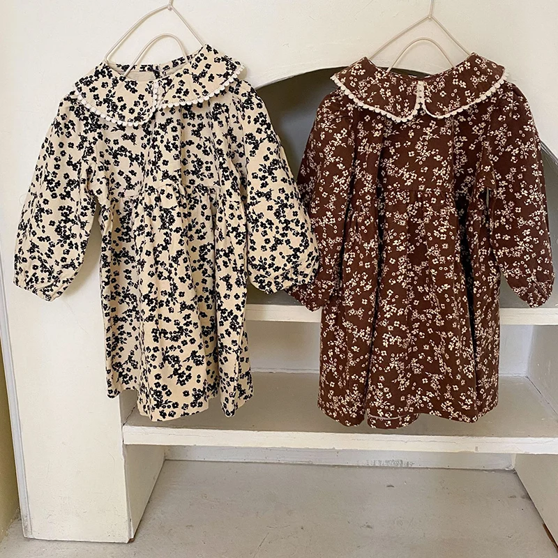 

Новинка 2021 года, корейский стиль, весенне-осенняя одежда с цветочным рисунком для девочек, платье для девочек, Повседневное платье детское п...