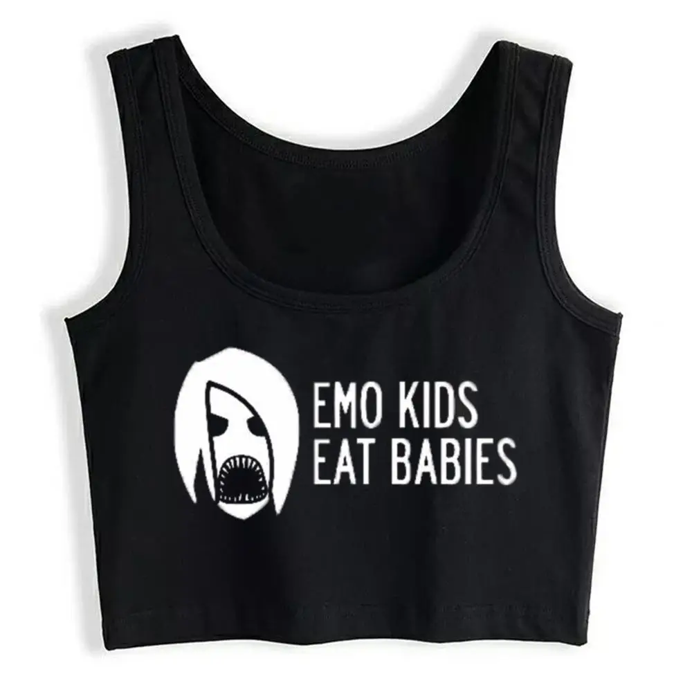 Кроп Топ для женщин эмо дети съесть младенцев модные черные топы с принтом