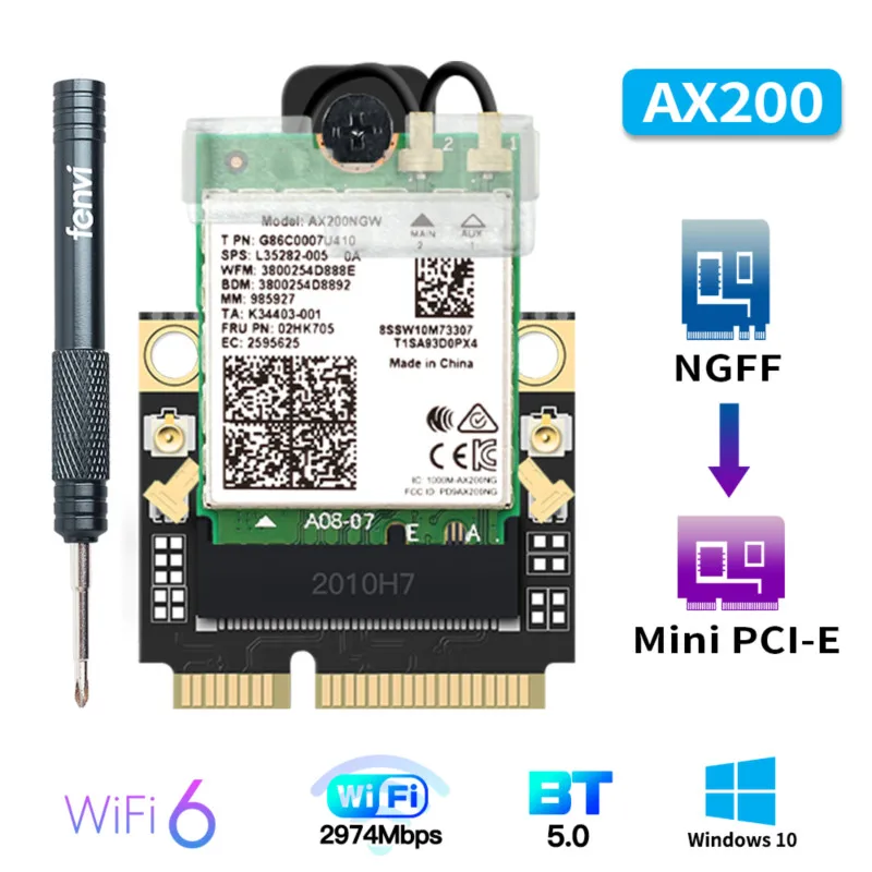 Wi Fi 6 ax200 mini адаптер wircard pci e 2400 Мбит/с 802.11ax/ac bluetooth 5 1 2 4g/5 ГГц для windows 10|Сетевые карты|