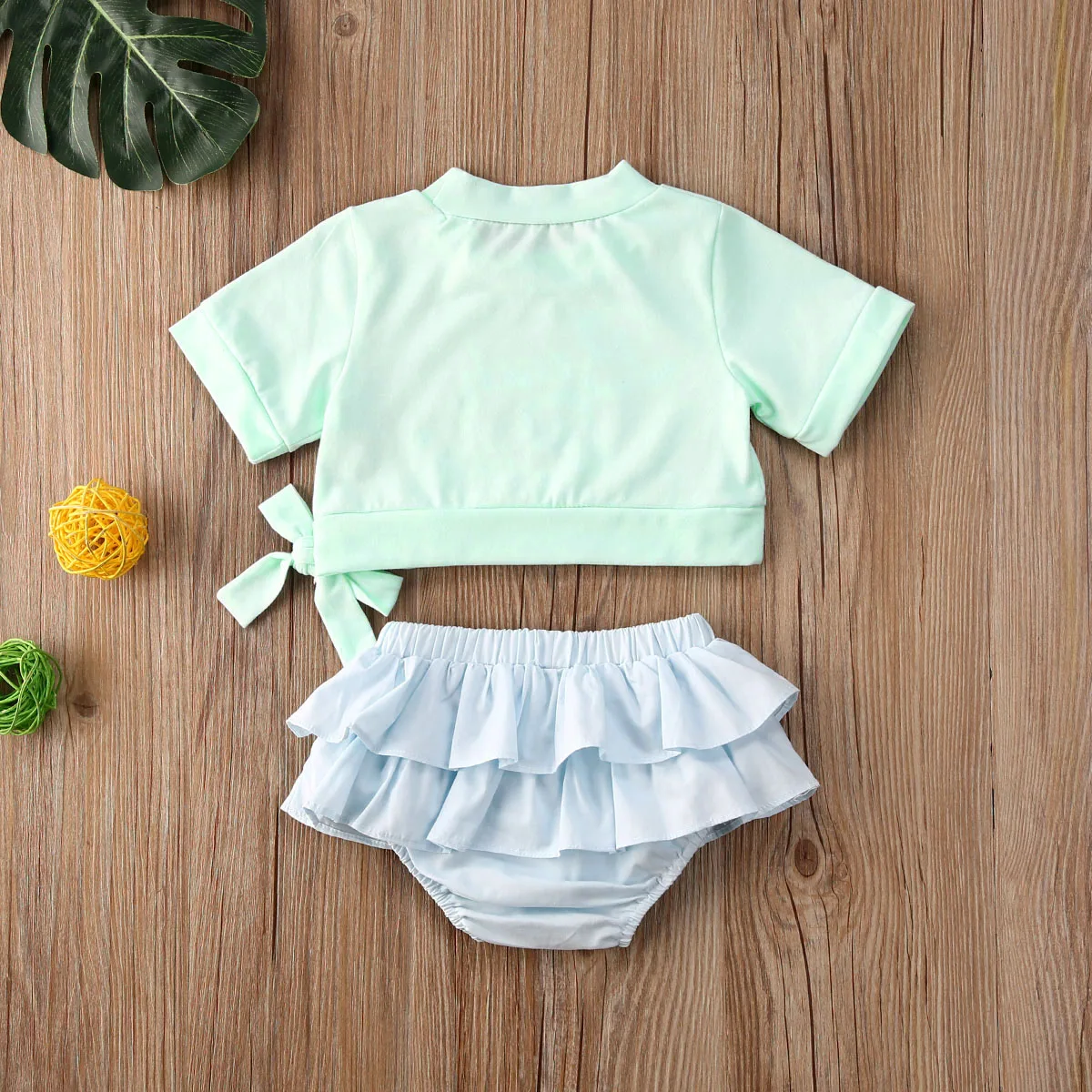 

2020 Baby Summer Clothes Infant Newborn Baby Girls Fashion Set Short Sleeve Crop Tops + Layered Shorts 2pcs Soft Sets