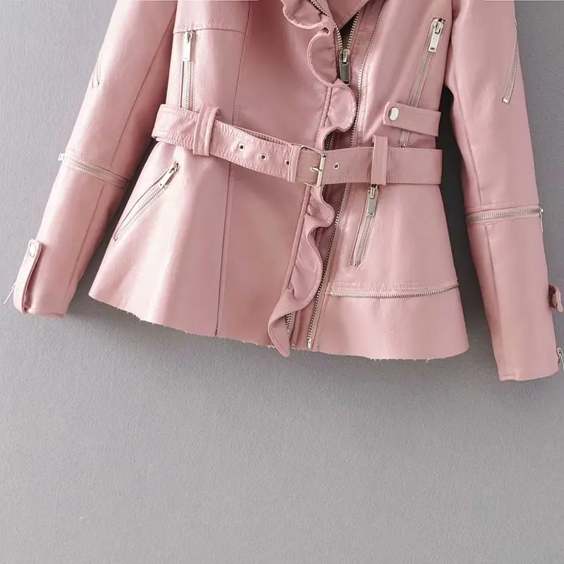 VOGUEIN новое женское из искусственной кожи PU бордовый/черный/розовый гофрированный
