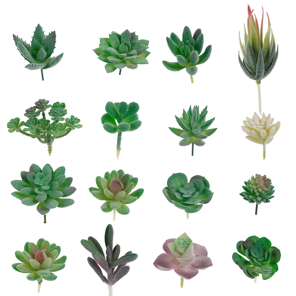 

16pcs Green Flocking Artificial Succulents Plants Home Garden Decoration Flower Arrangement Bathroom Accessories Fake Plants
