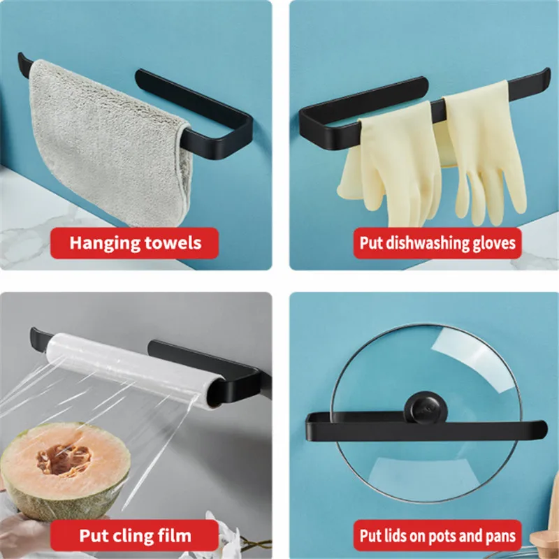 

Towel Rack Toilet Paper Holder Wall Mounted Bathroom Kitchen Roll Holder Modern Black Hanger Paper Hook