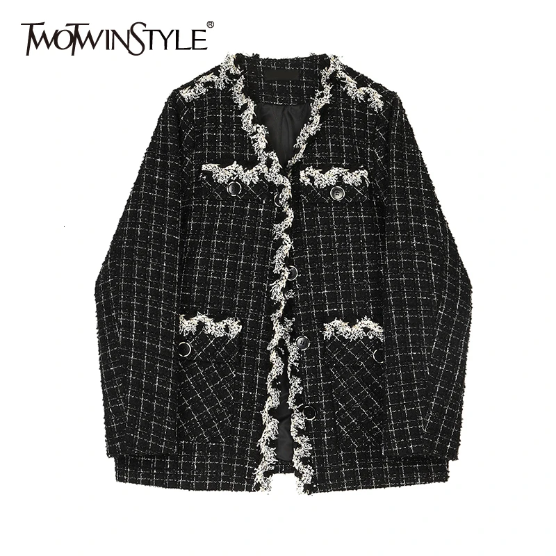 TWOTWINSTYLE черные Лоскутные Пальто с кисточками для женщин v образный вырез длинный