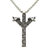 norse runes algiz protection amulet wolf heads talisman viking necklace pendant jewelry