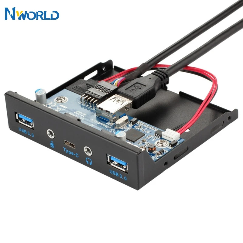 USB 3.0 Hub Spilitter HD Audio 5 Ports 3.1 3.5mm TYPE-C Port Front Panel With Power Adapter For Desktop 3.5" Floppy Bay | Компьютеры и