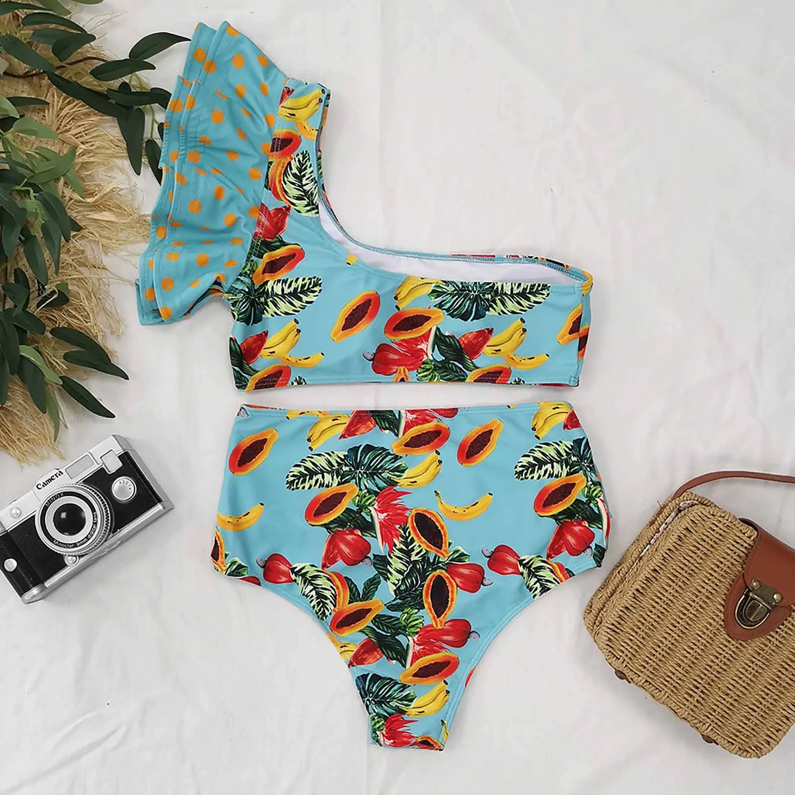 Модное бикини с оборками пикантная кофта принтом растений купальник из двух