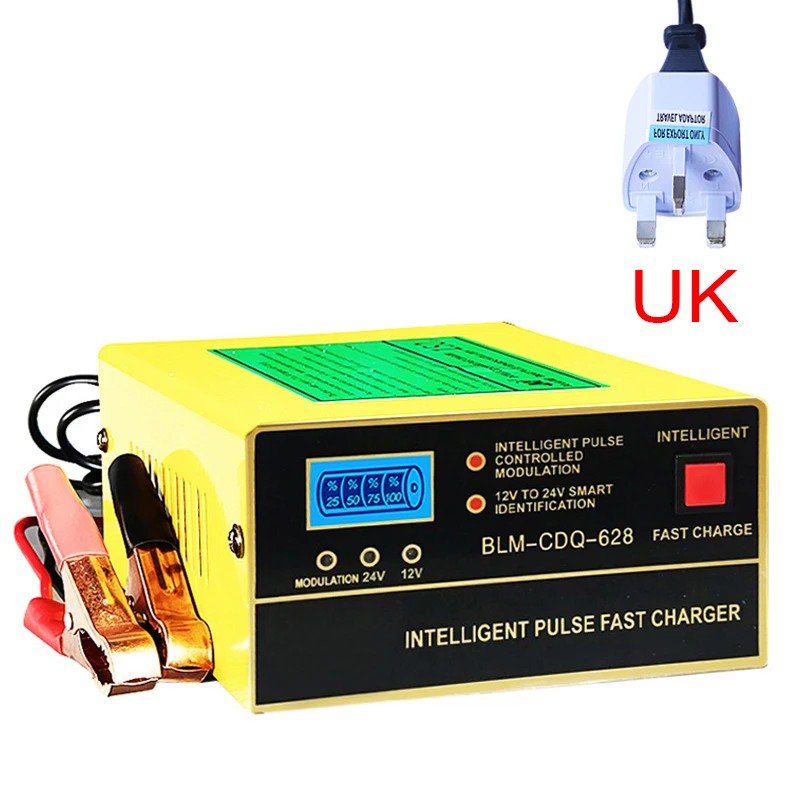 UK 12v 24v Автомобильное зарядное устройство для аккумулятора с 150AH мотоцикл полный интеллигентая(ый) из чистой меди импульсный ремонт автоматическое зарядное устройство для аккумулятора - Цвет: UK