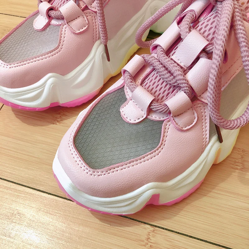

Woman Casual Platform Trainer Dropshipping Summer Breathable Rainbow Chunky Sneakers Women Mesh Hollow Out Thick Bottom Shoes