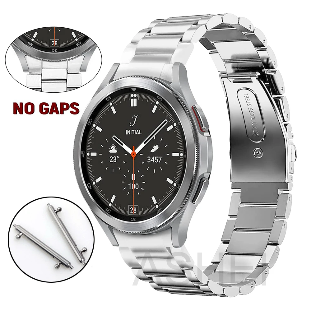 

For Samsung Galaxy Watch 4 Classic 46mm 42mm band No Gap Metal strap for gaalxy watch 4 44mm 40mm Curved end Bracelet women men