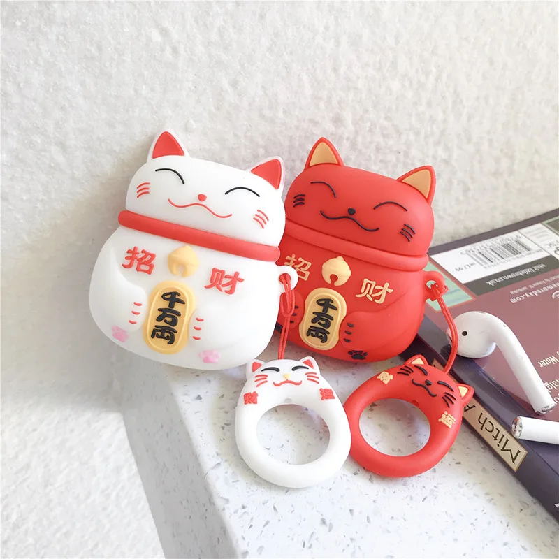 

New Lucky Cat Bluetooth Earphone Case For Apple AirPods Cover Silicone Charging Box Headphones Cases For Airpods Protective