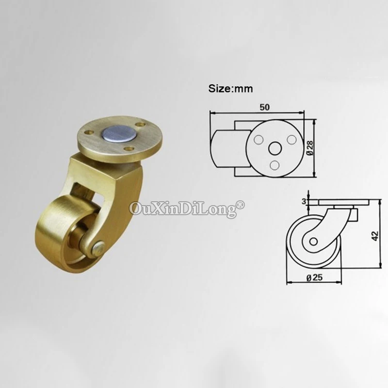 

European Antique 2PCS Heavy Duty Brass Universal Furniture Casters Table Chair Sofa Desk Furniture Mute Runners Rollers Wheels
