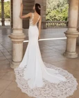 Длинное кружевное платье SHUIMO с V-образным вырезом, Новое Элегантное атласное свадебное платье без рукавов с аппликацией, модное