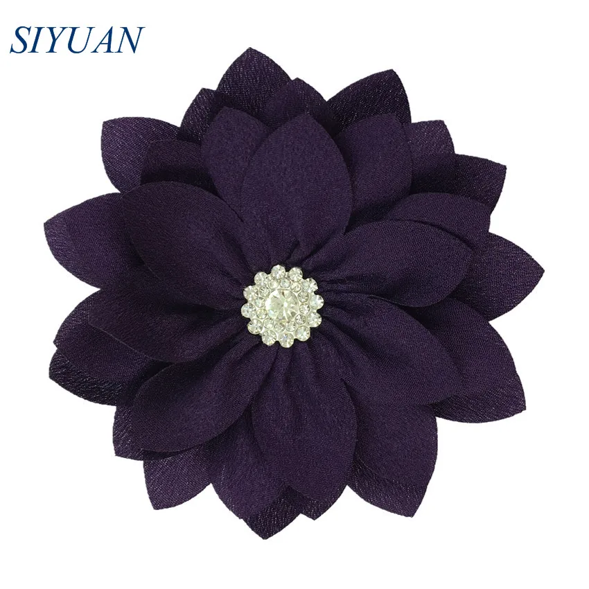 20-purple 50pcs/lot 9cm Multy Layer Fabric Flower with Rhinestone Chic Lotus Flower Kids Lovely Headwear Accessories High Quality TH300 - Цвет: 20-purple