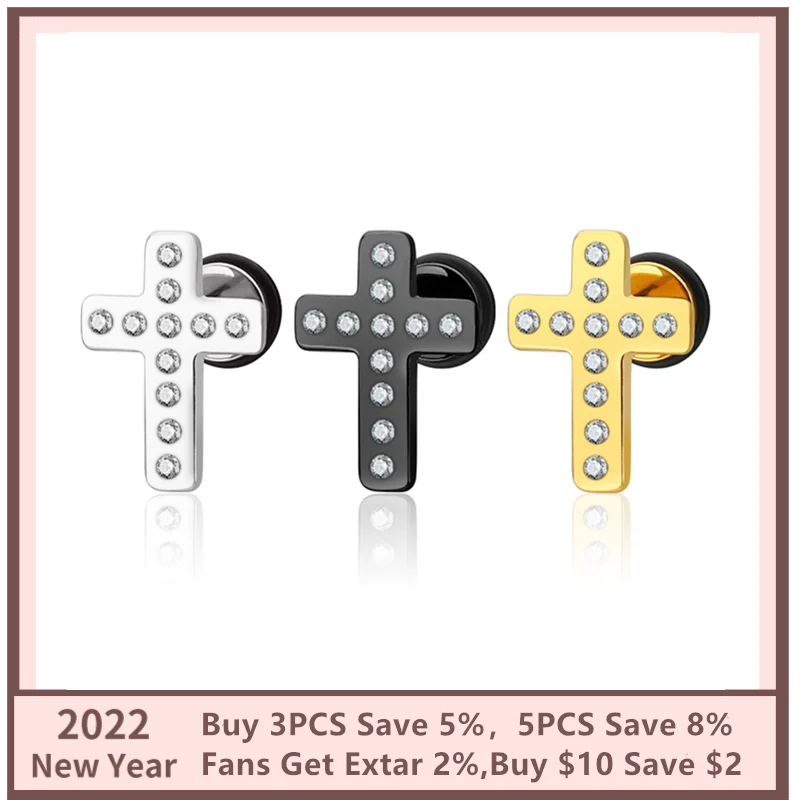 

OTOKY 1PC Stainless Steel Cross Stud Earrings For Women Men Couple Punk Street Geometric White Zircon Piercing Earrings Jewelry