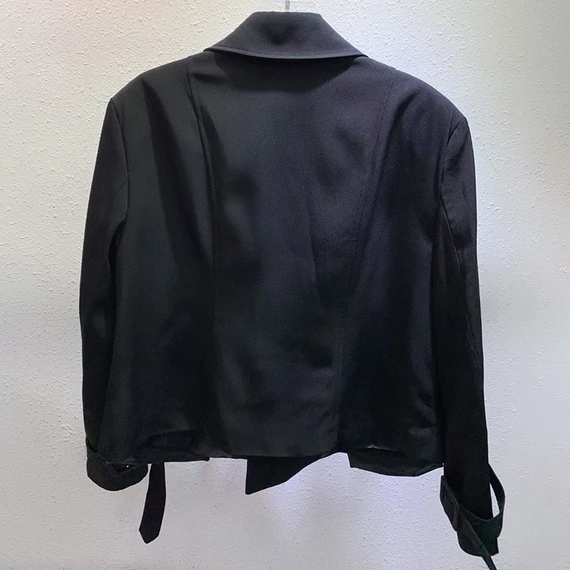 

VGH Elegant Black Blazer For Women Notched Long Sleeve Patchwork Mesh Hit Color Korean Solid Blazers Female 2021 Fashion Clothes