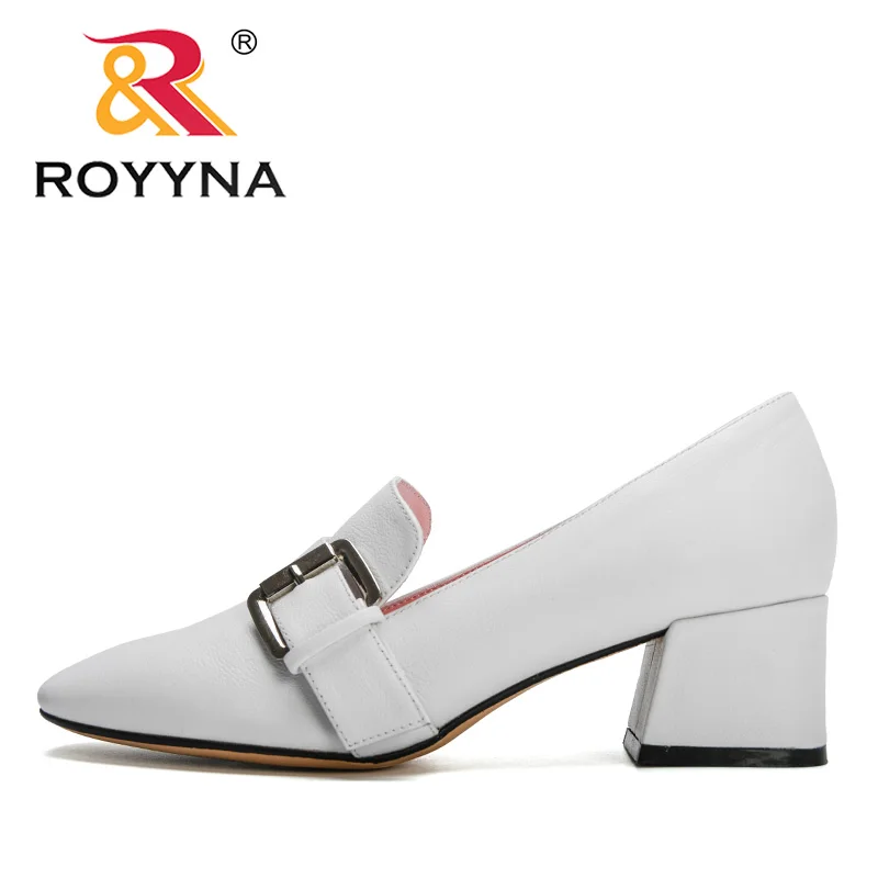 ROYYNA 2021 New Designers Thick High Heels Shoes Women Slip On Solid Color Heels Pumps Ladies Daily Dress Shoes Zapatillas Mujer
