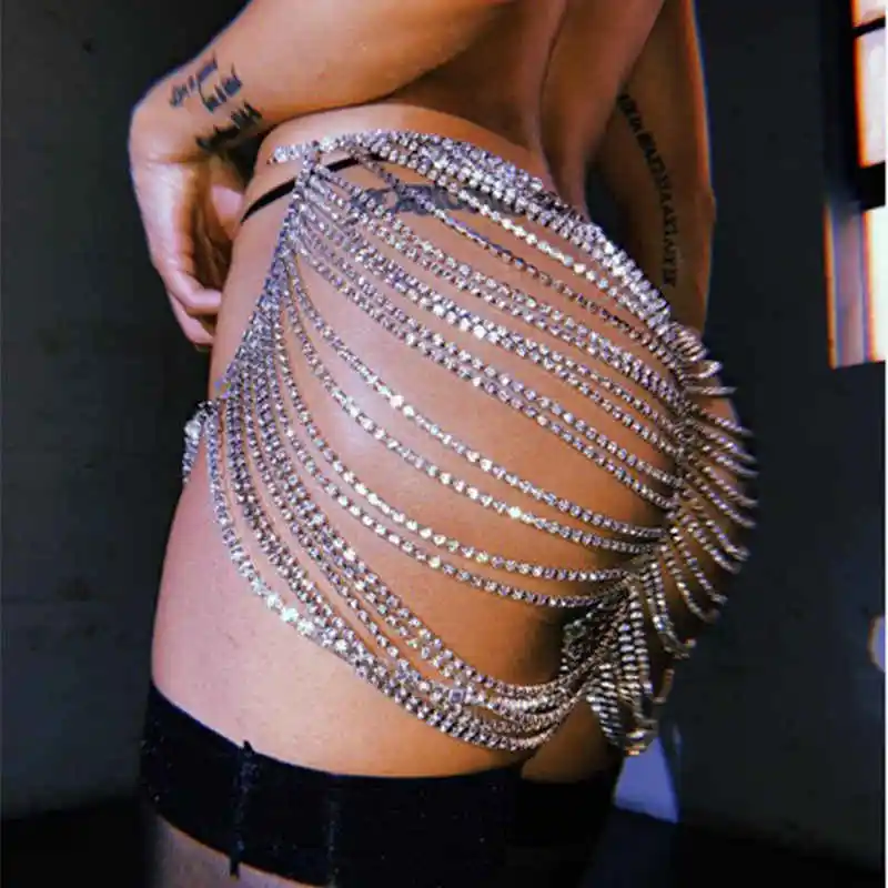 

rave pole dance Glamorous women fashion luxury women sexy waist chain nightclub body thong drag queen shiny diamond bra