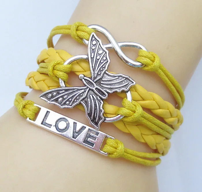 Новый модный кожаный плетеный браслет с бабочками и сердечками|bracelet fashion|fashion