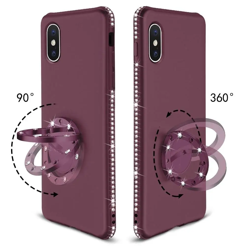 Чехол с бриллиантами для iPhone XS Max XR X чехол кольцом и подставкой блестящий