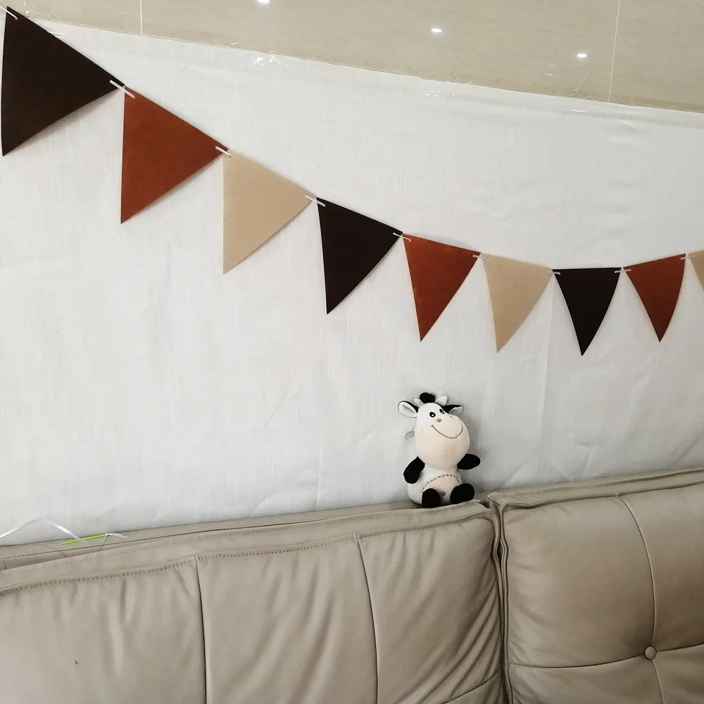 18 Flags Khaki Brown Felt Banner Garlands Birthday Bunting Pennant Baby Shower Wedding Garland Party Decoration Supplies | Дом и сад