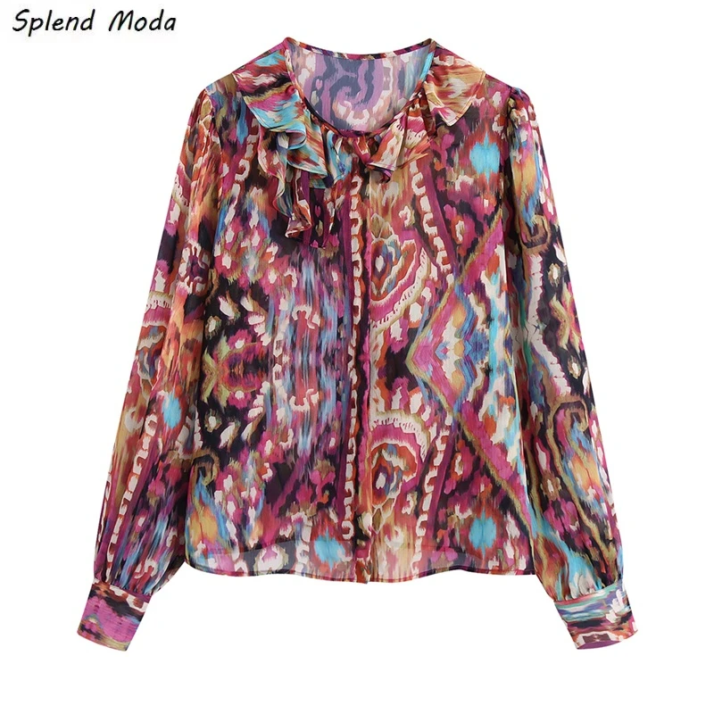 

Женская Асимметричная рубашка Splend, повседневная универсальная рубашка в винтажном стиле с каскадными оборками и длинным рукавом, для отдых...