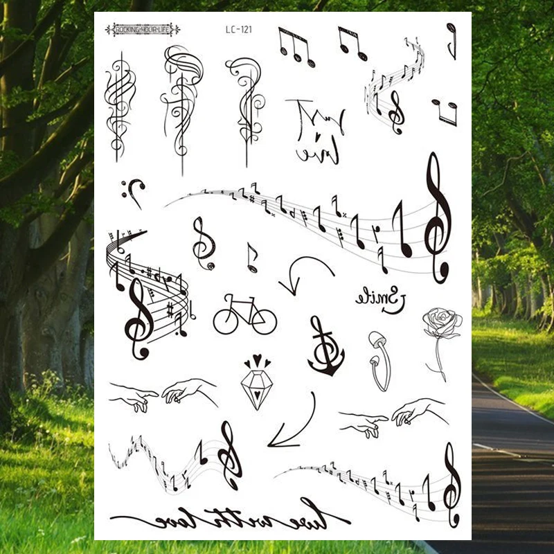 Временные татуировки с музыкальными нотами наклейки для мужчин и женщин отдыха