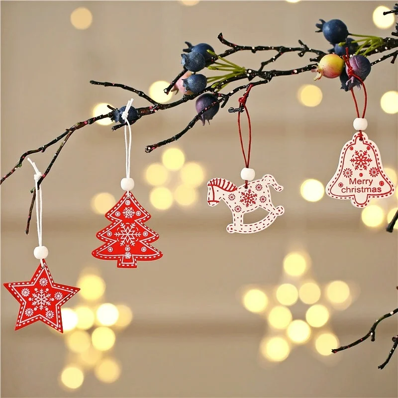 

1 Box of 12, Christmas Decorations, Wooden Painted Christmas Tree Ornaments, New Year Children’s Gifts, Holiday Party Supplies