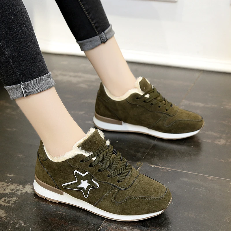 2020 Winter Plush Women Tennis Shoes Female Warm Comfortable Outdoor Jogging Sport Stable Athletic green walking Trainers | Спорт и