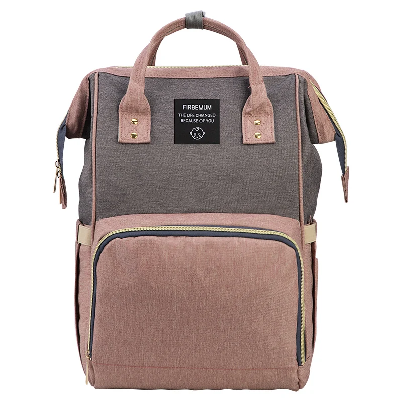 FIRBEMUM Mummy Maternity Nappy Bag new styles Large Capacity Baby Bag Backpack Maternity Designer Nursing Bag for Baby Care - Цвет: pink- gray