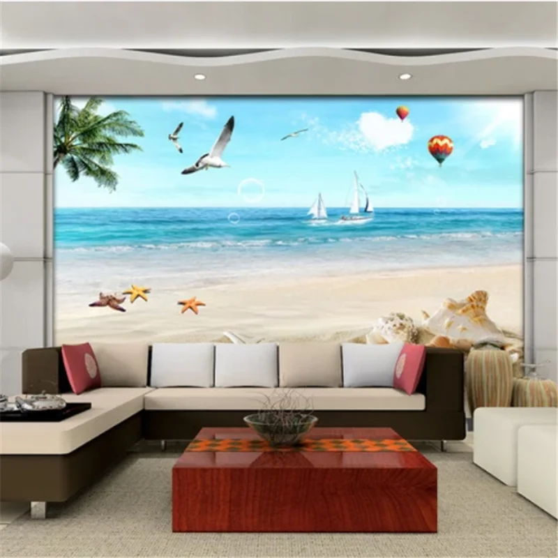 Wellyu индивидуальные большие Настенные обои 3d бесплатные летающие чайки море пляж