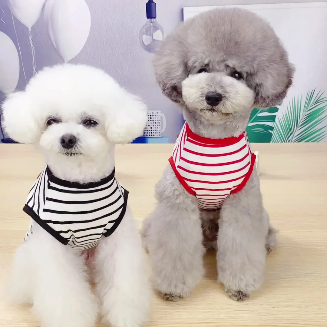 

XS-XXL Summer & Spring Pure Cotton Thin Vest Three Colors Stripe Puppy Dog Clothes Small Dog Clothes For Teddy Dogs