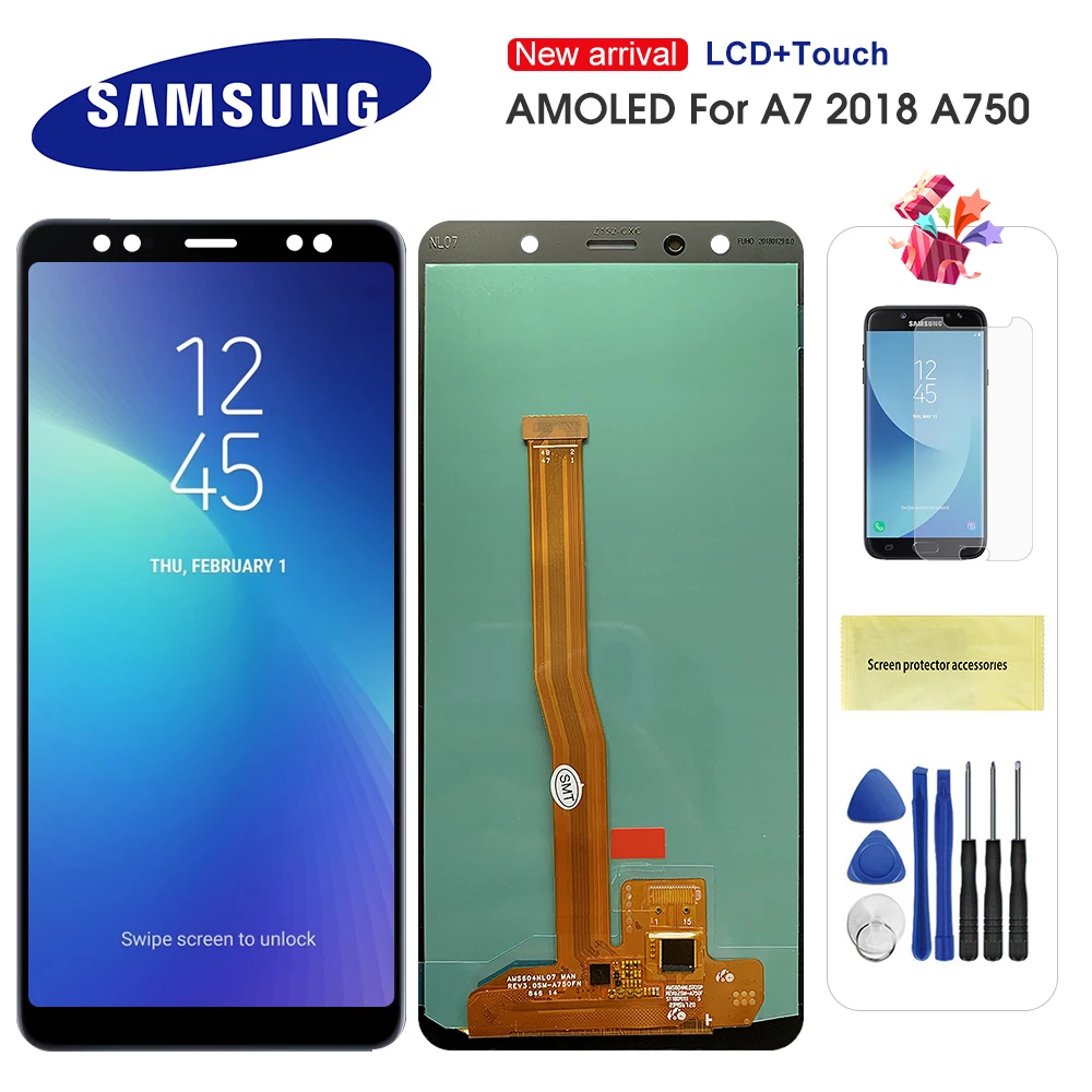 Супер AMOLED LCD для Samsung Galaxy A7 2018 A750 SM A750F дисплей с сенсорным экраном в сборе Запасная