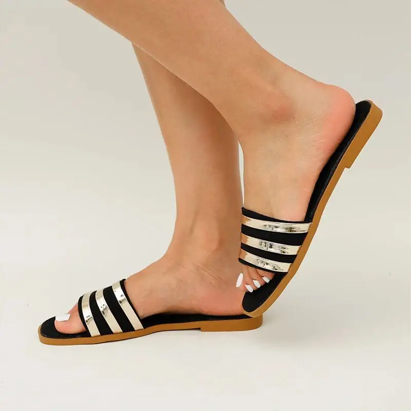 

New Summer Slipper Women Shoes Fashion Bling Slip-On Laides Flat Slippers Casual Soft Cozy Slides Female Plus Size Women Sandal