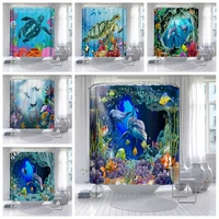 1pc blue shower curtain waterproof water blue deep sea pink baby whale dolphin sea turtle printed toliet screen bathroom decor