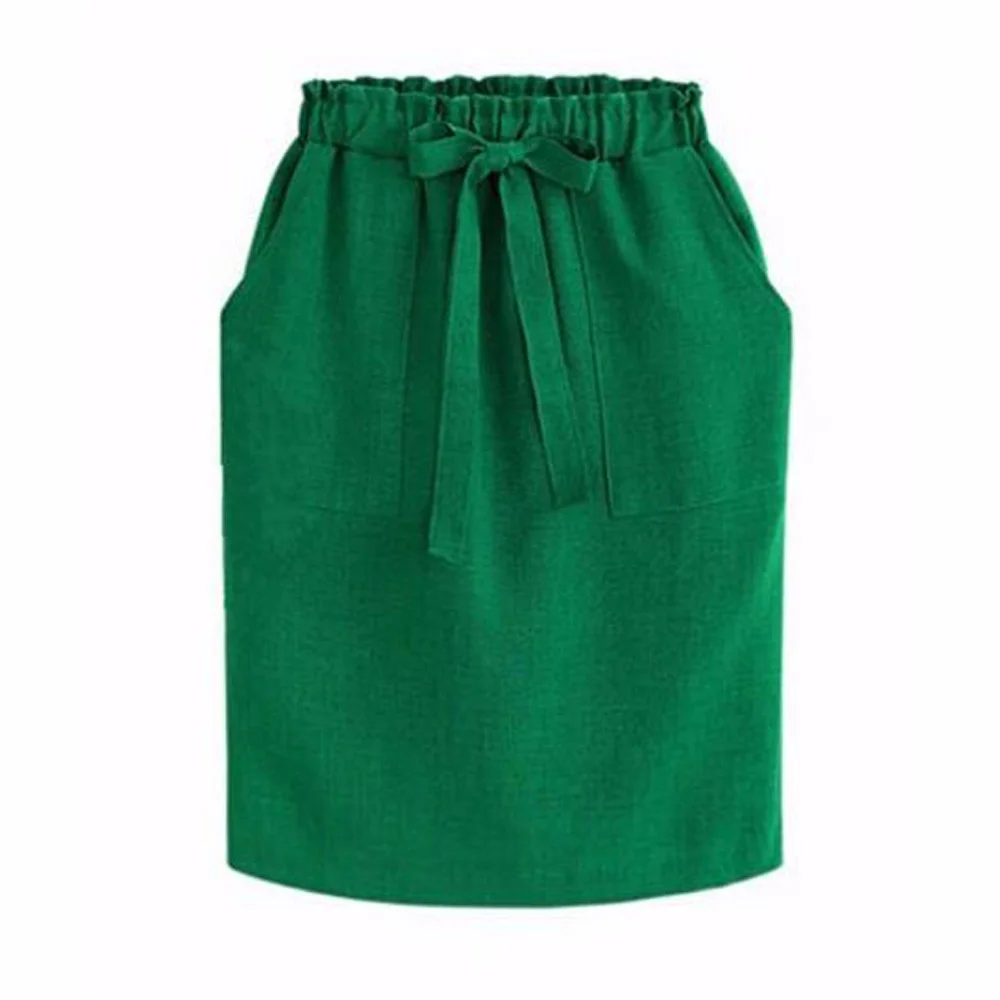 

Green Summer Skirt Sexy Casual Cotton Linen Skirt Women Vintage Elastic Waist Skirts Femme Bodycon Package Hip Korean Skirt