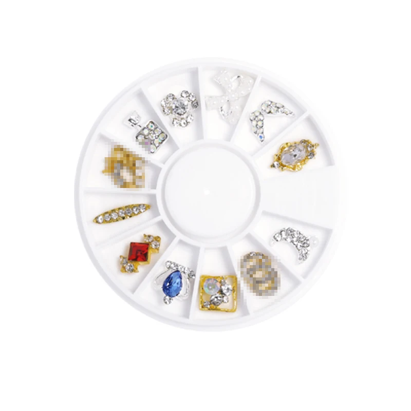 

12 Grid Turntable Nail Art Flat Bottom Diamond Metal AB Alloy Special-shaped Rhinestone Shiny 3D Nail Art Decoration Accessories