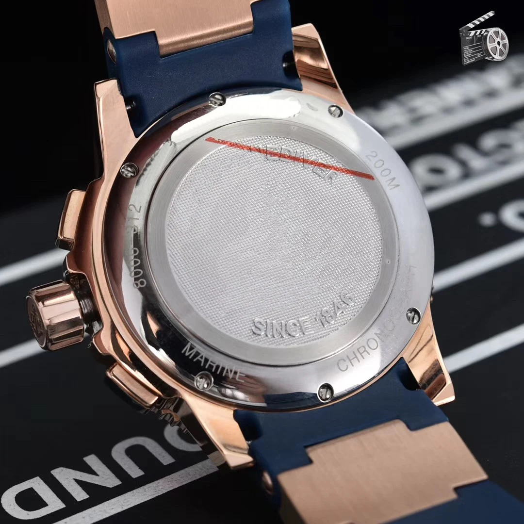 

Luxury New Men Chronograph Rose Gold Black Blue Limited Silver Rubber Stainless Steel Watches Transparent Luminous Sport