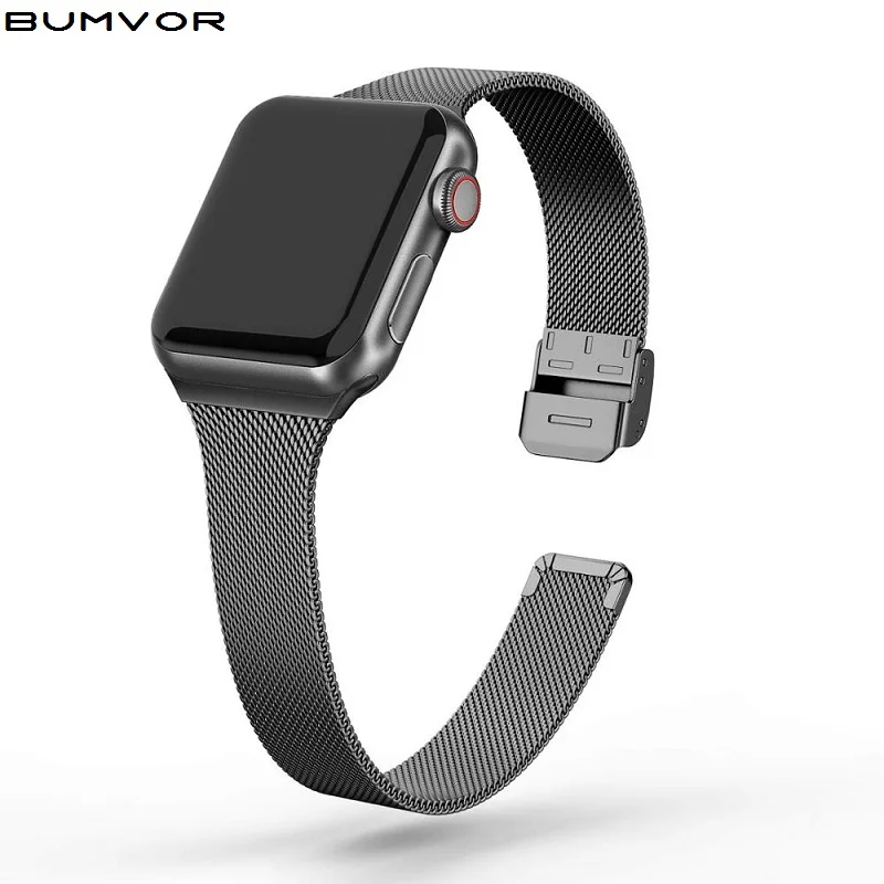 Ремешок Миланская петля для Apple Watch 5 band 40 мм iWatch 38 тонкий металлический браслет из