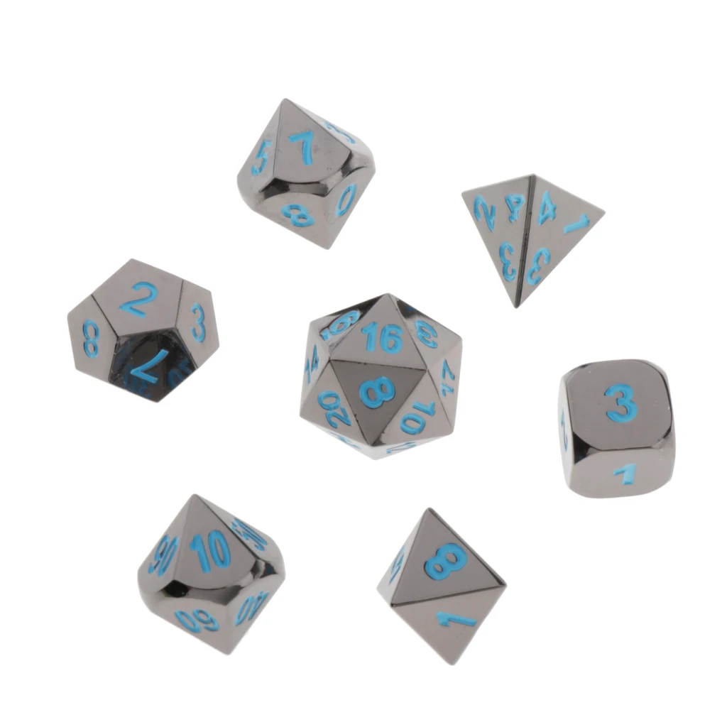 Black Nickel Blue Набор металлических многогранных кубиков, 7 шт комплектных кубиков D4 D6 D8 D10 D12 D20 отлично подходит для подземелий и Драконов - Цвет: Black Nickel Blue