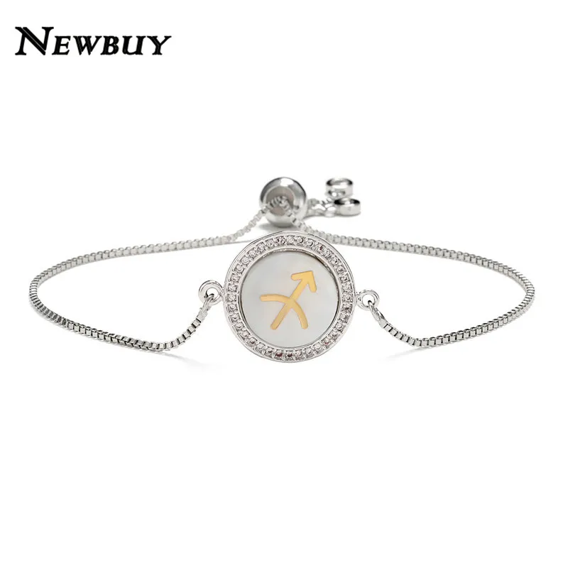 NEWBUY Мода 12 Созвездие шарм браслеты для женщин Девушка Уникальный дизайн оболочки браслет CZ Роскошный Золотой символ знаков зодиака