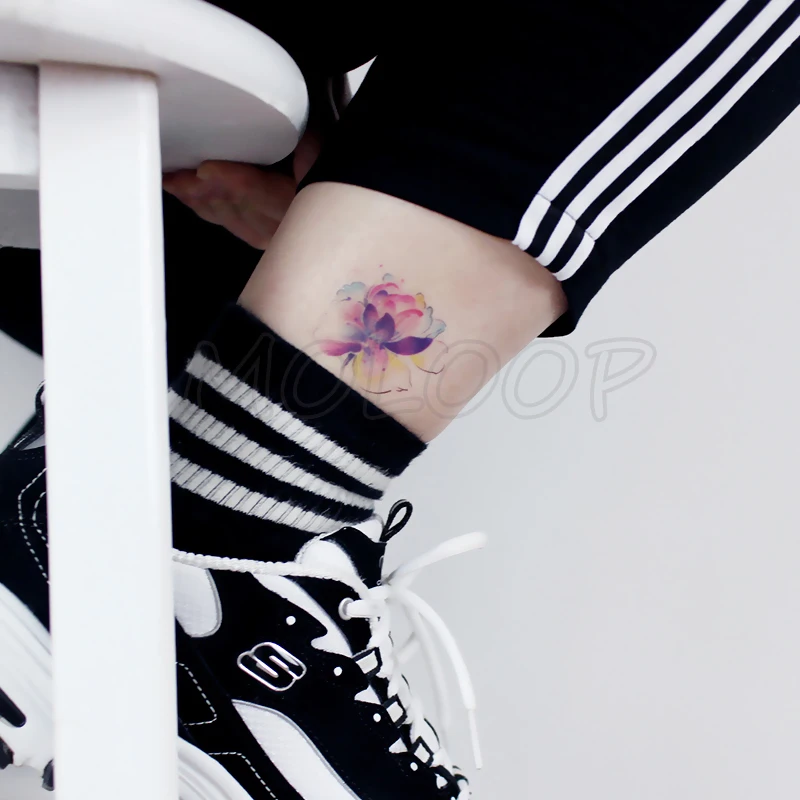 Tattoos Sticker color ink Lotus plant rose flower Little Element Body Art Water Transfer Temporary Fake tatto for kid girl boy | Красота и