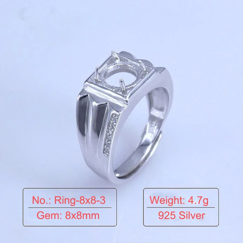 Anillo de plata de tamaño ajustable para hombre, anillo de moissanita de 2CT, Bases de semimontaje de plata 925, proveedor de joyería DIY