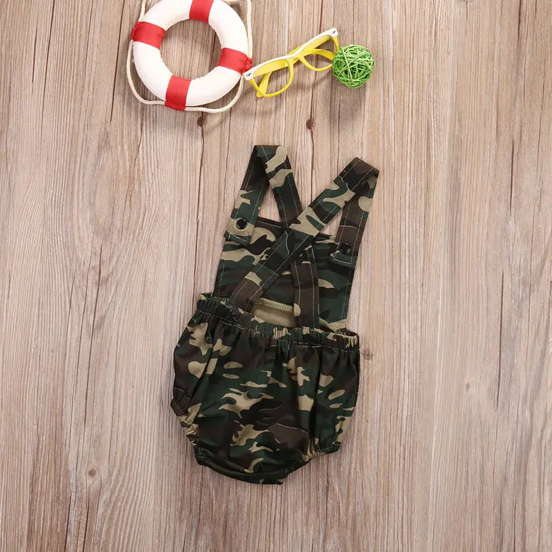 

0-18M Infant Kids Girls Boys Sunsuit Suspender Boy Bodysuis Outfits Newborn Baby Clothing Camouflage Bodysuit