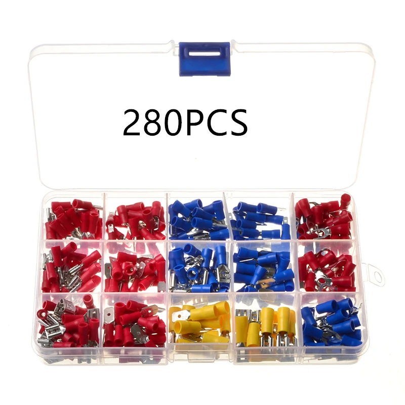 

280PCS Red Blue Yellow Insulated Spade Crimp Terminal Butt Electrical Wire Connector Cold-Pressure Terminals Set