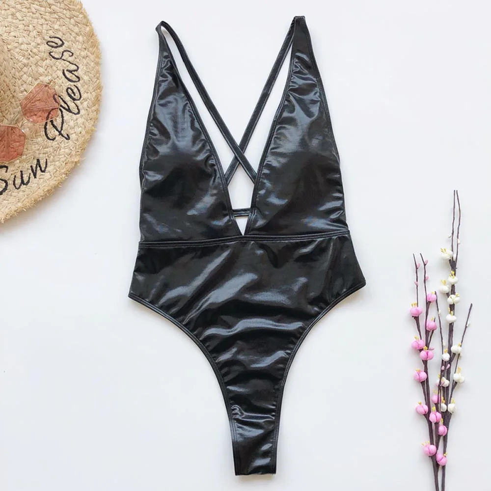 

Black Bodysuits Thong One-piece Swimsuit Female High Cut Swimwear Women Push Up Bikinis 2020 Mujer Sexy Monokini Summer Bathers