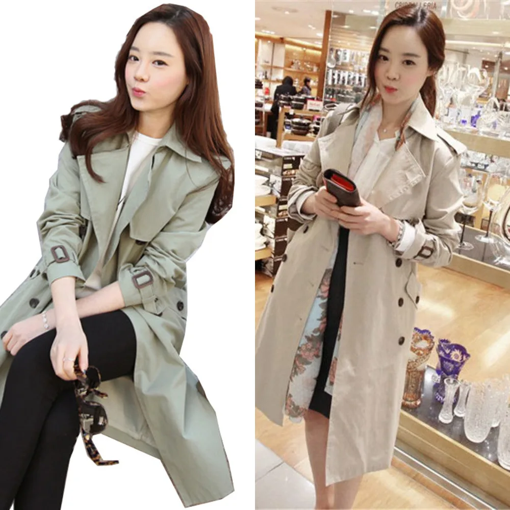 

WinterSpring Fashion Women Long Section Windbreaker Double-Breasted Trench Coats Korean Ladies Loose Casual Outerwear M200