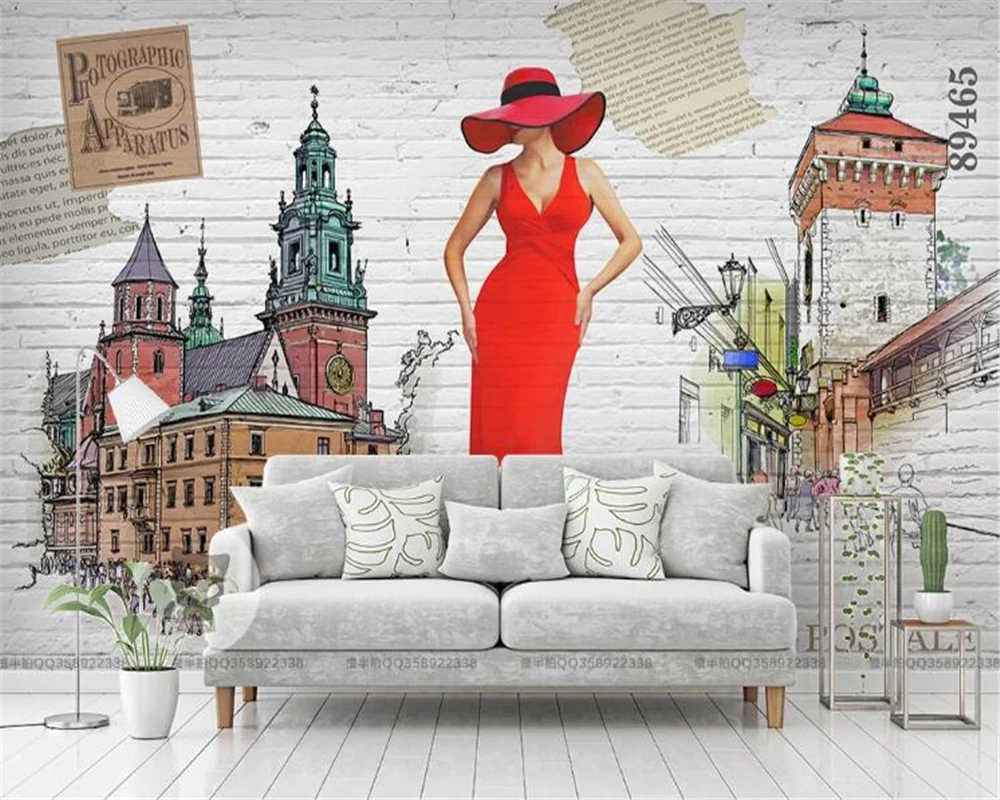 3d обои мода красота граффити для стен магазин одежды кафе фоновая стена Роспись