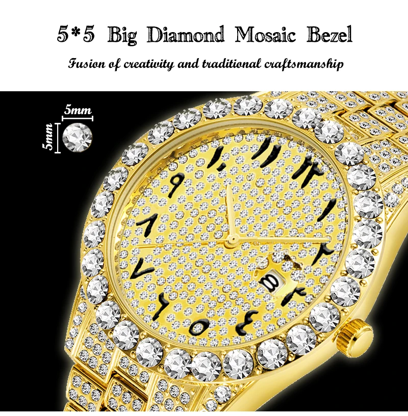 MissFox арабские цифры мужские s часы лучший бренд класса люкс rolexable_часы мужские 18 К золото большой алмаз Xfcs классические мужские часы со льдом
